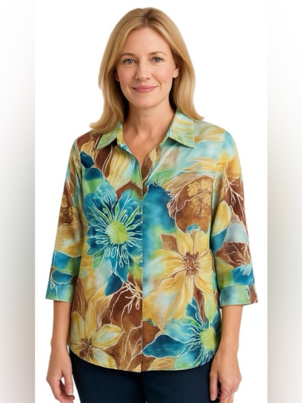 Caribbean Joe - Tropical Floral‎ Cotton Shirt - Size Large